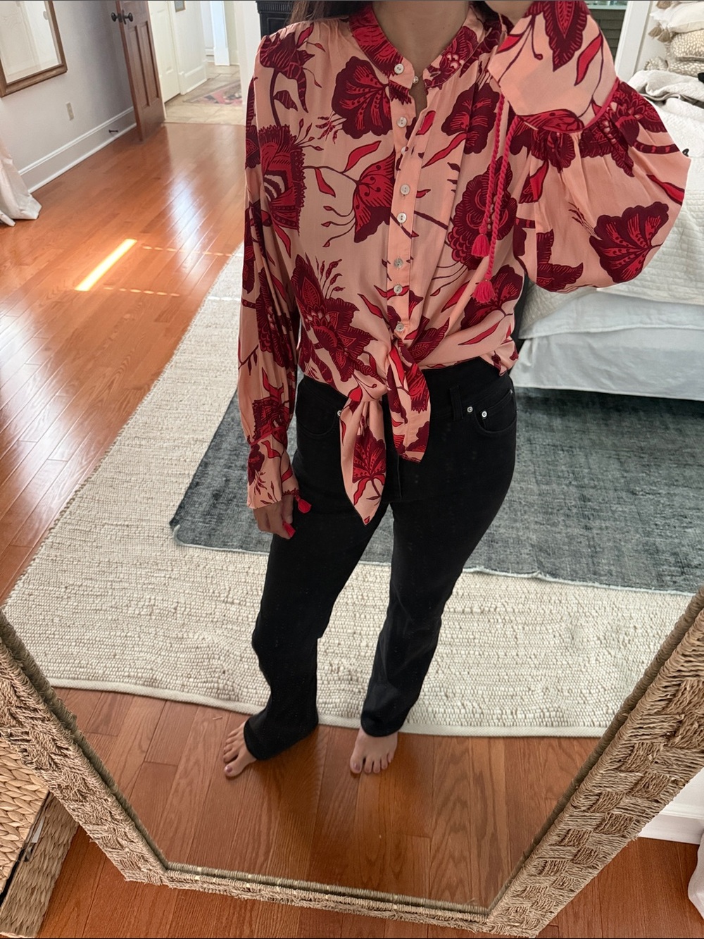 NWT OMIKA Ezra Blouse Sitara Apricot Button-Up Blouse - Pink & Red - XS